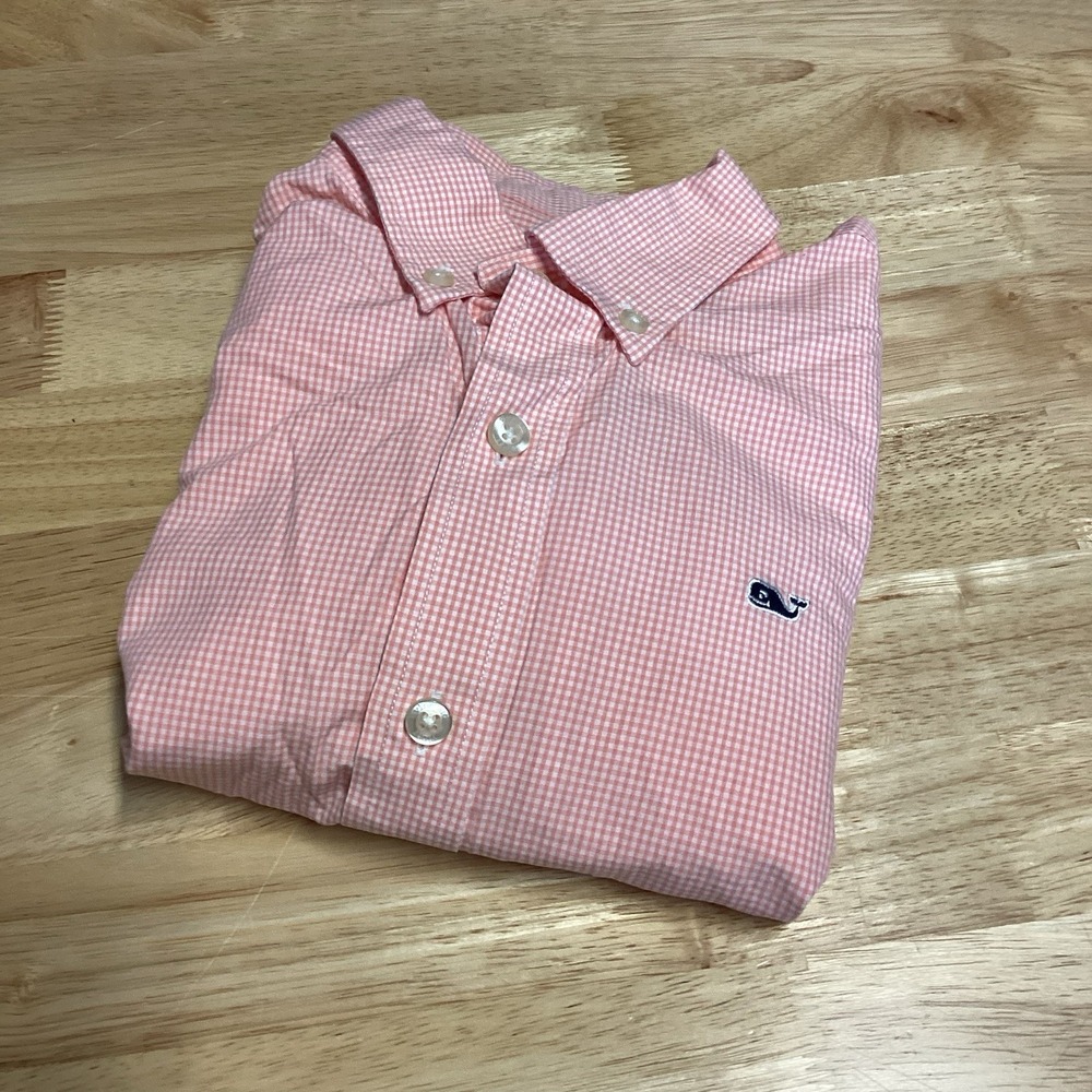 Boys Vineyard Vines Whale Shirt Cotton Gingham Long Sleeved Button‎ Down Medium